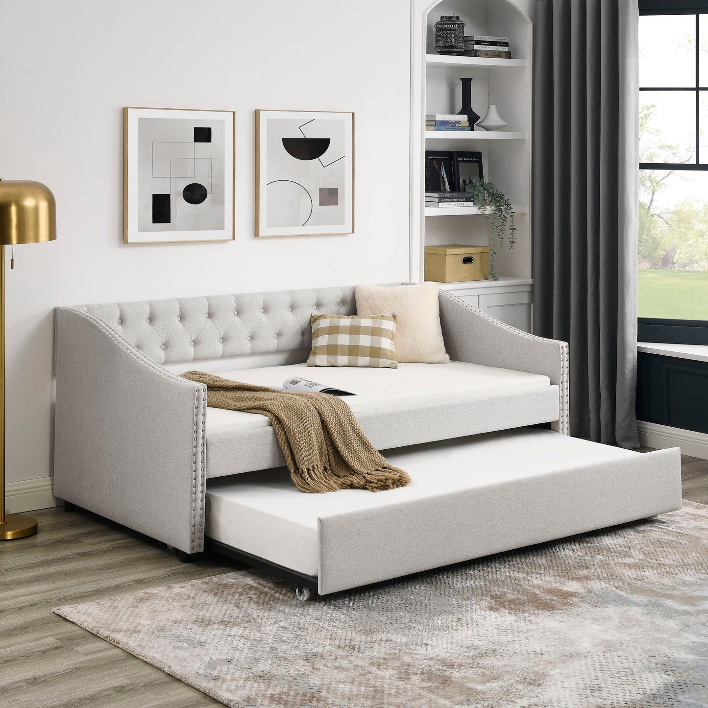 Upholstered Tufted Daybed and Storage Drawers