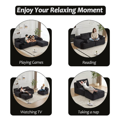 2-Piece Living Room Set Compressed Sofa large sectional in charcoal fabric, shown in four scenes on Tampa Home & Garden Store