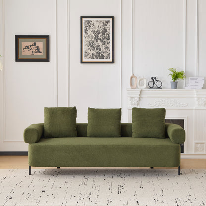 78-inch Modern 3-Seater Sofa by HouseOfZazla in olive green textured fabric with black metal legs on Tampa Home & Garden Store