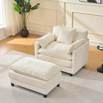 Accent Chair and Ottoman in Beige Chenille