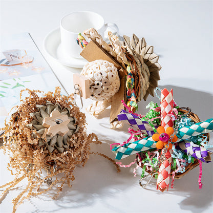 Parrot Bird Toy Supplies Gnawing Molar set of 3 natural straw and wood toys with ribbons on Tampa Home & Garden Store