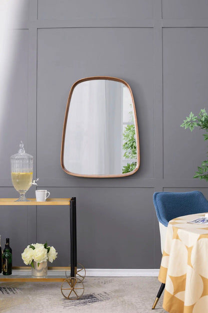 Irregular Wood Frame Mirror for Living Room Brown