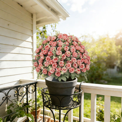 Indoor and Outdoor Silk Rose in a Cement Pot