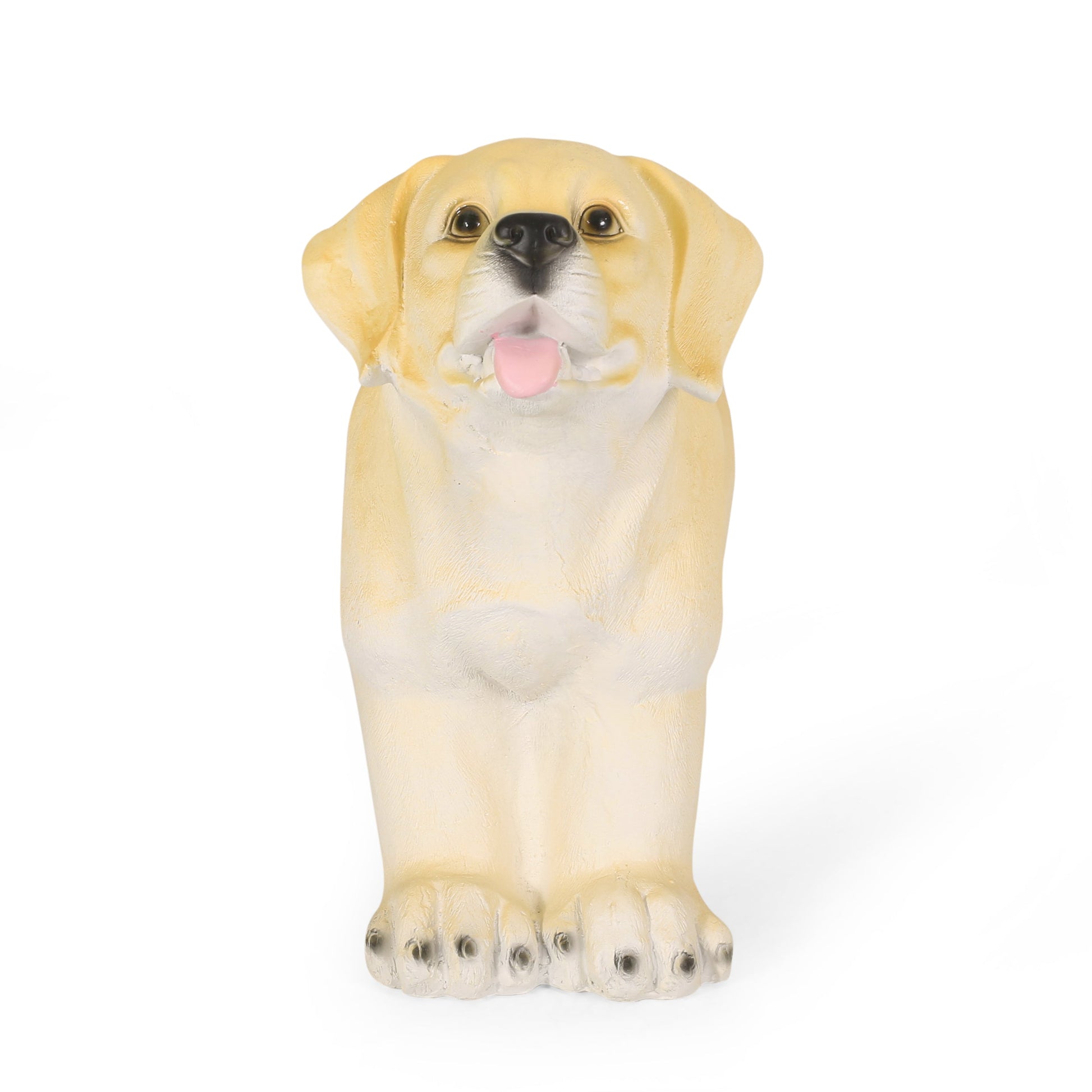 MGO Dog Bench statue outdoor light brown beige dog with pink tongue on Tampa Home & Garden Store