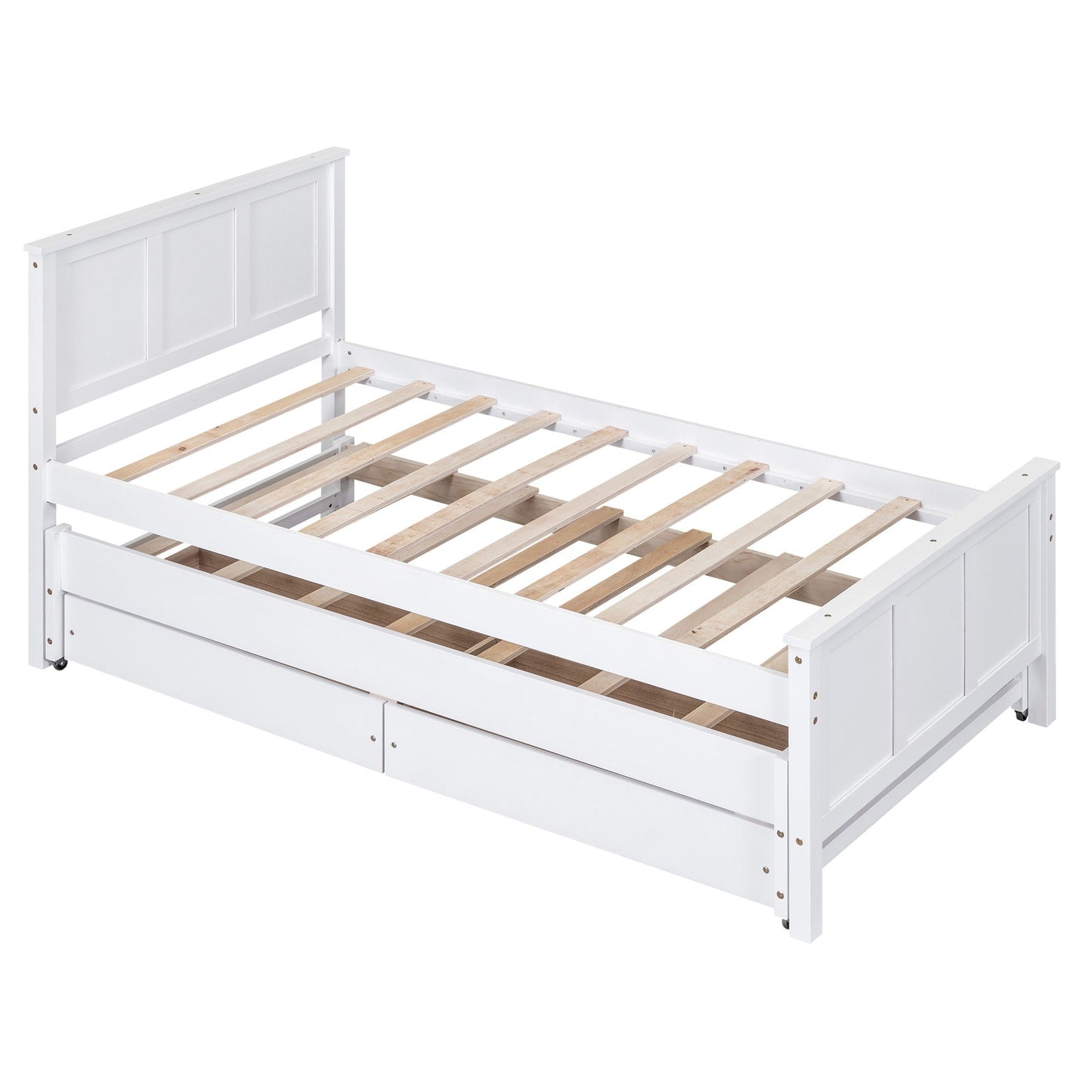 White platform bed frame with panel headboard and built-in storage drawers on Tampa Home & Garden Store