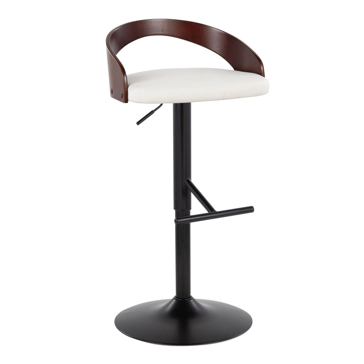 Contemporary adjustable barstool brown wood back cream seat swivel footrest on pedestal on Tampa Home & Garden Store