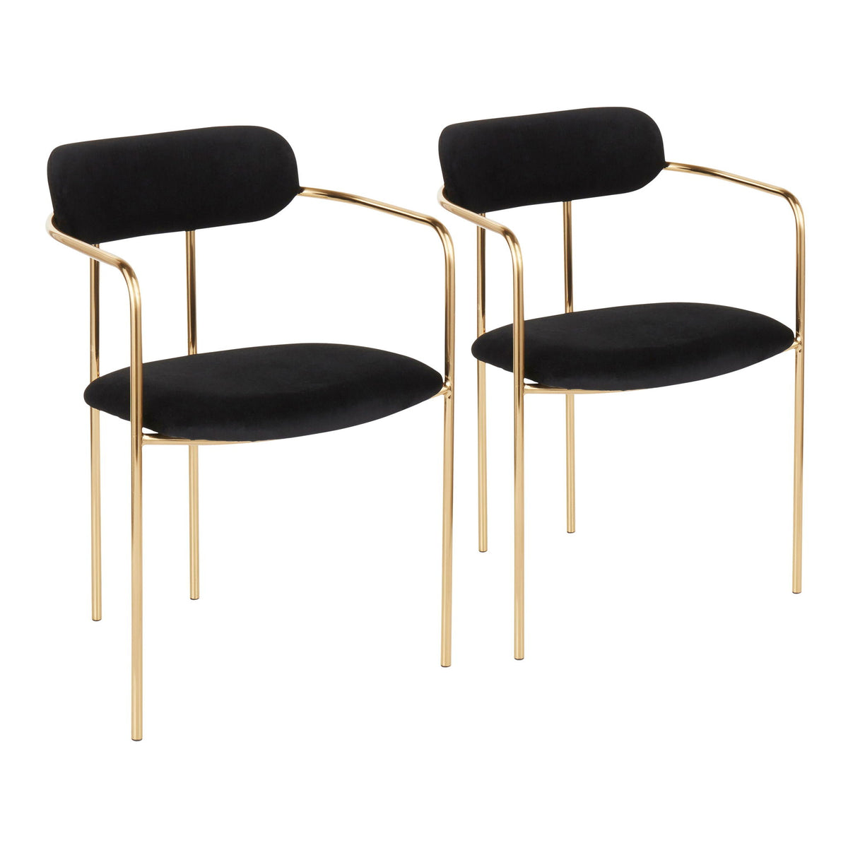 HouseOfZazla contemporary chair set of 2 with black cushioned seats and gold metal frames on Tampa Home & Garden Store
