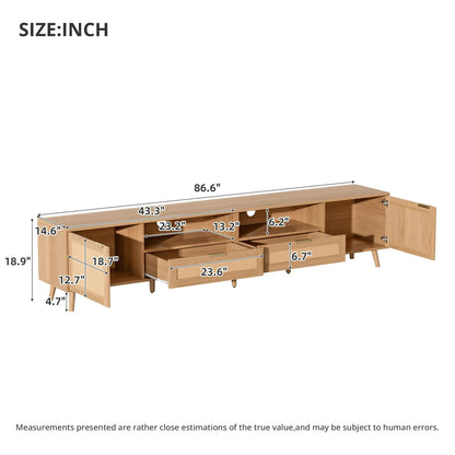 Rattan and Solid Wood TV Stand With Cable