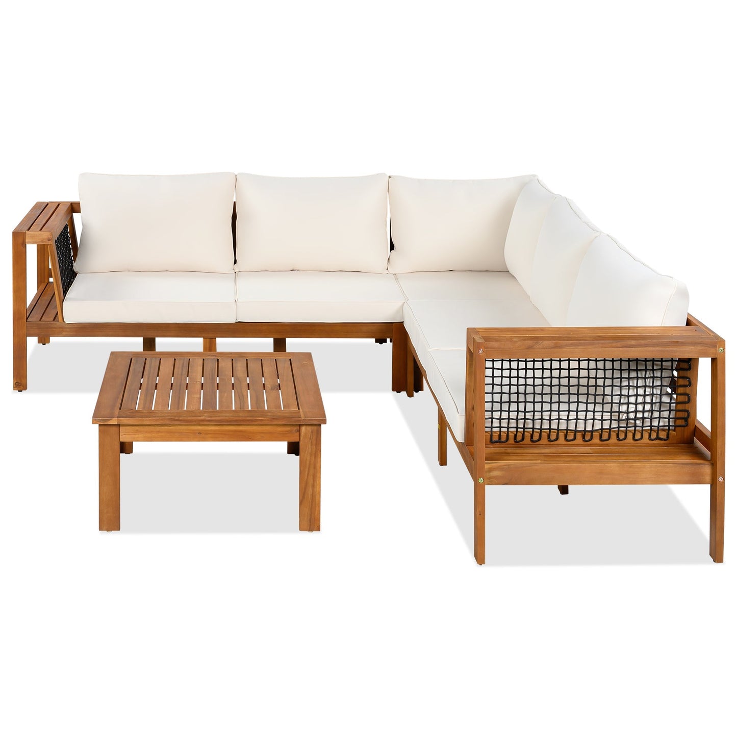 GO 4-Piece Outdoor Acacia Wood Sofa Set with Coffee Table by HouseOfZazla cream cushions on Tampa Home & Garden Store