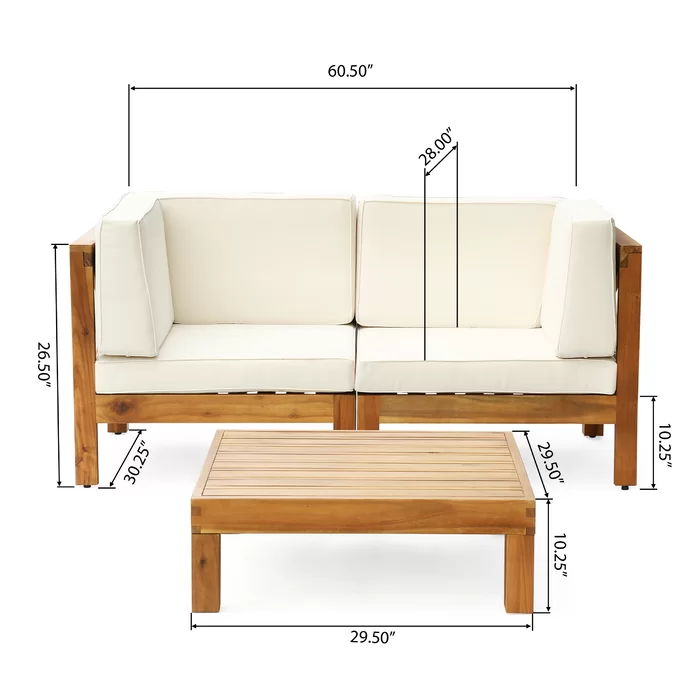 Brava X-Back 2-Seater Loveseat with Coffee Table 2-piece cream cushions wood frame HouseOfZazla on Tampa Home & Garden Store