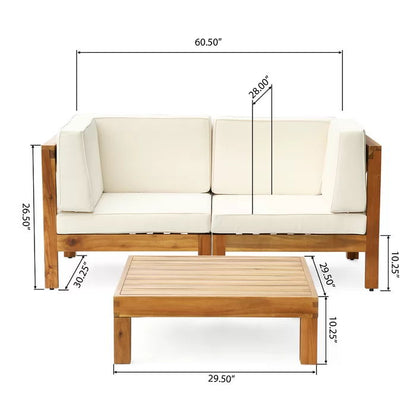 Brava X-Back 2-Seater Loveseat with Coffee Table 2-piece cream cushions wood frame HouseOfZazla on Tampa Home & Garden Store