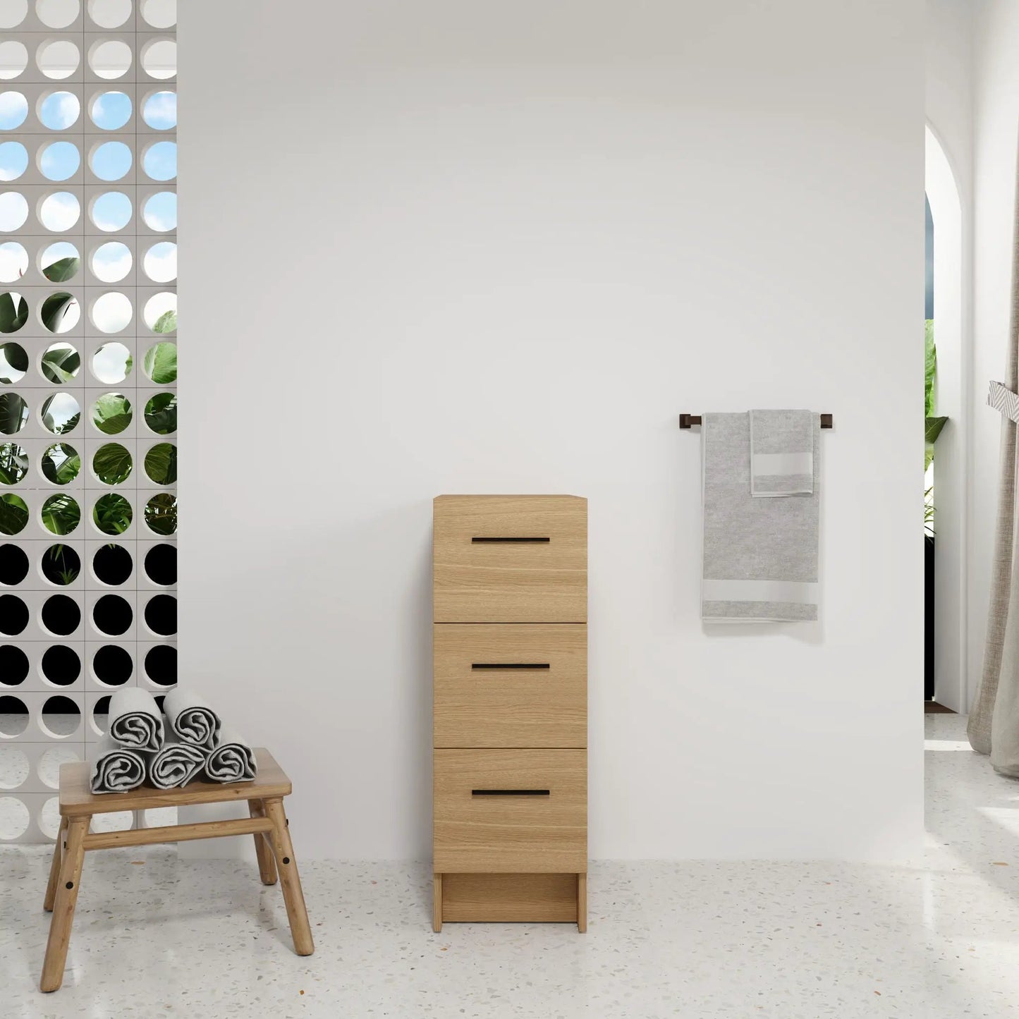 Slim Bathroom Storage Cabinet With 3 Drawers Oak