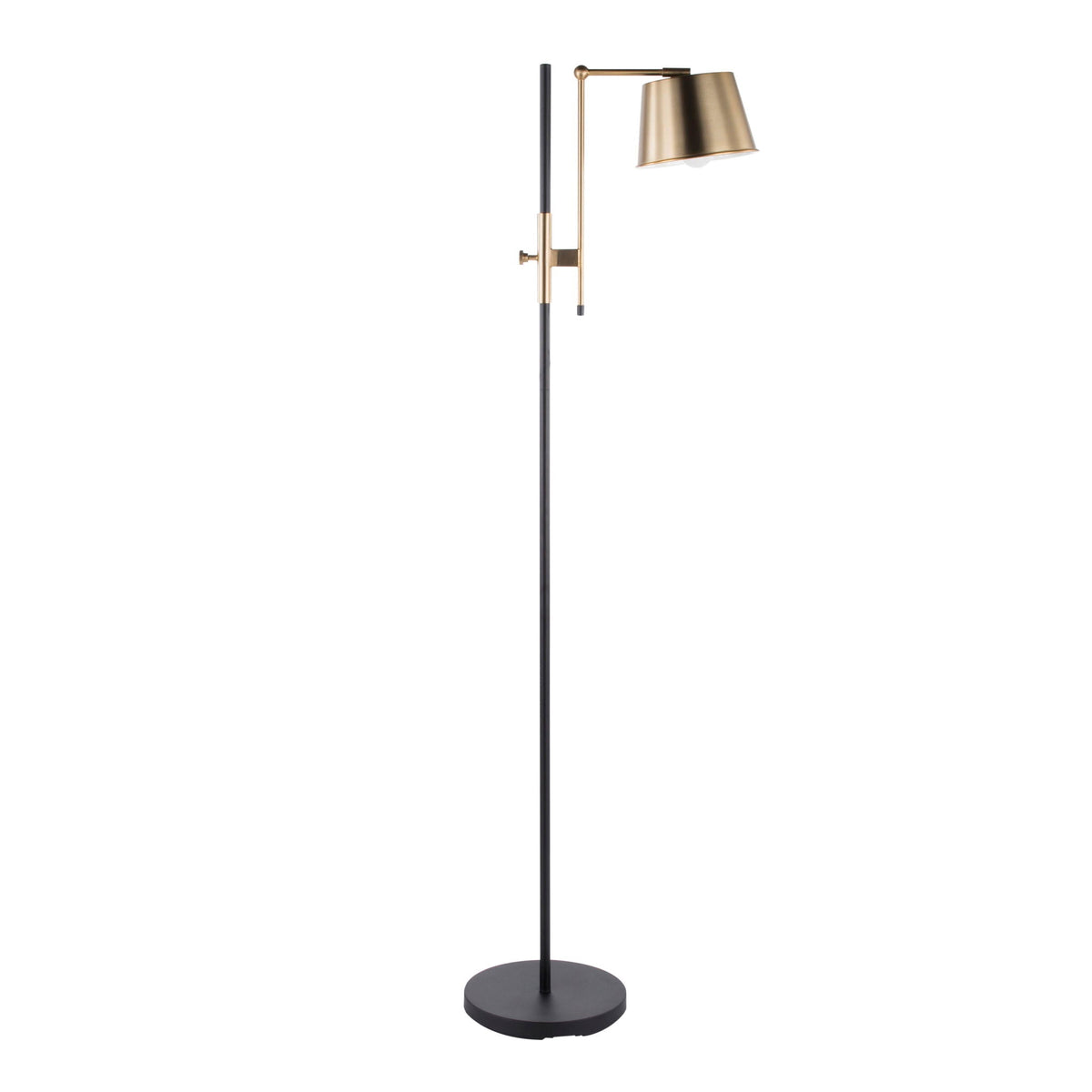 Metric industrial floor lamp black with antique brass accents and shade on Tampa Home & Garden Store