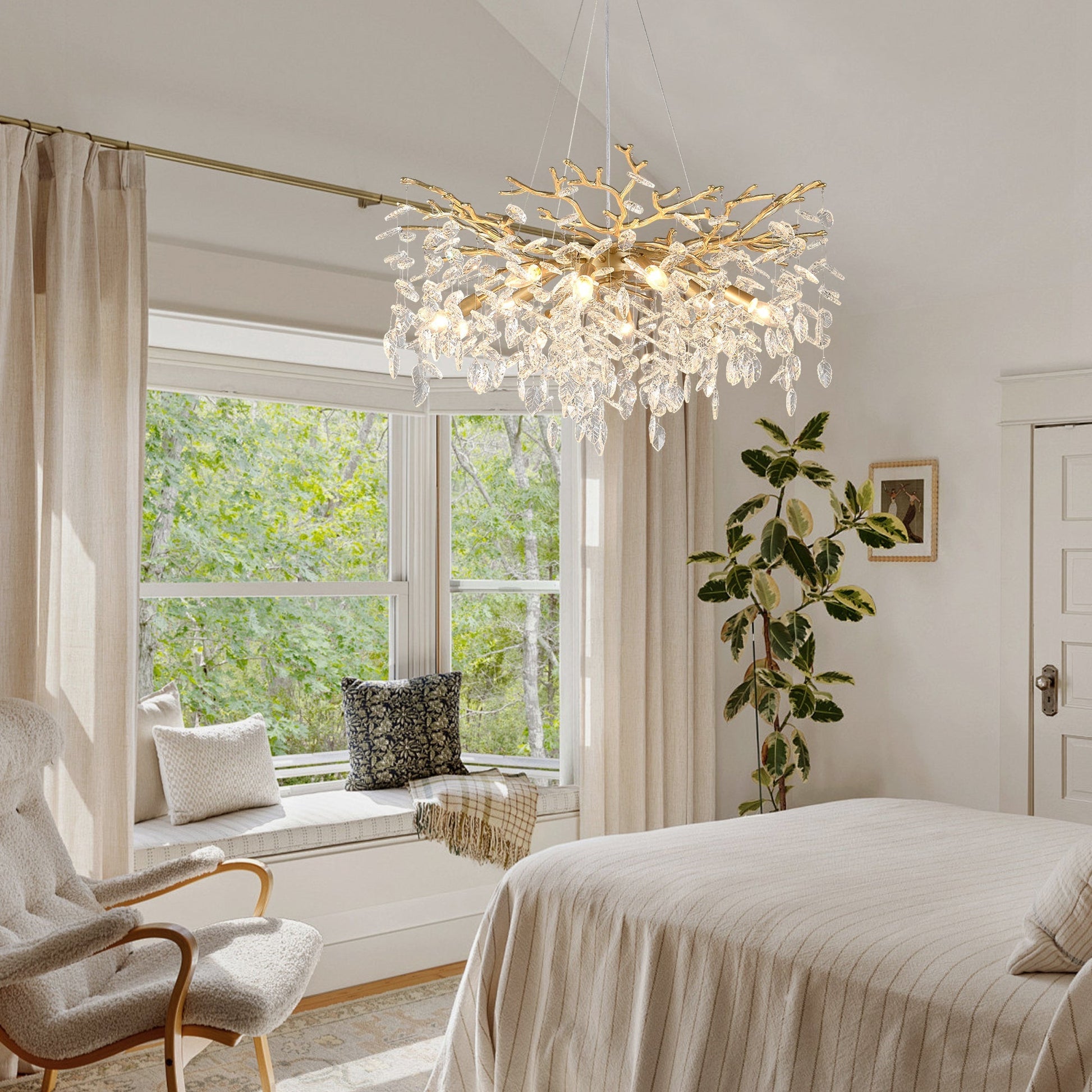 8-Light Crystal Gold Chandelier with branch design and crystal leaves HouseOfZazla on Tampa Home & Garden Store