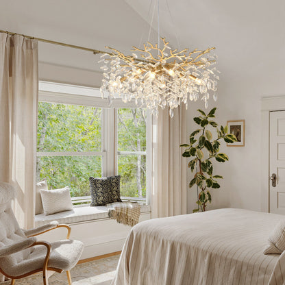 8-Light Crystal Gold Chandelier with branch design and crystal leaves HouseOfZazla on Tampa Home & Garden Store