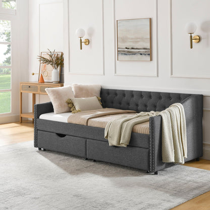 Upholstered Tufted Daybed with Storage Drawers
