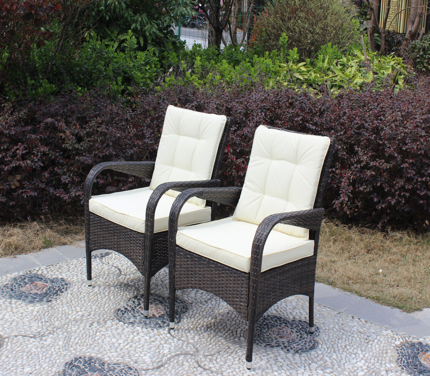 2-Piece Liberatore Dining Chairs with beige cushions in woven wicker, HouseOfZazla on Tampa Home & Garden Store