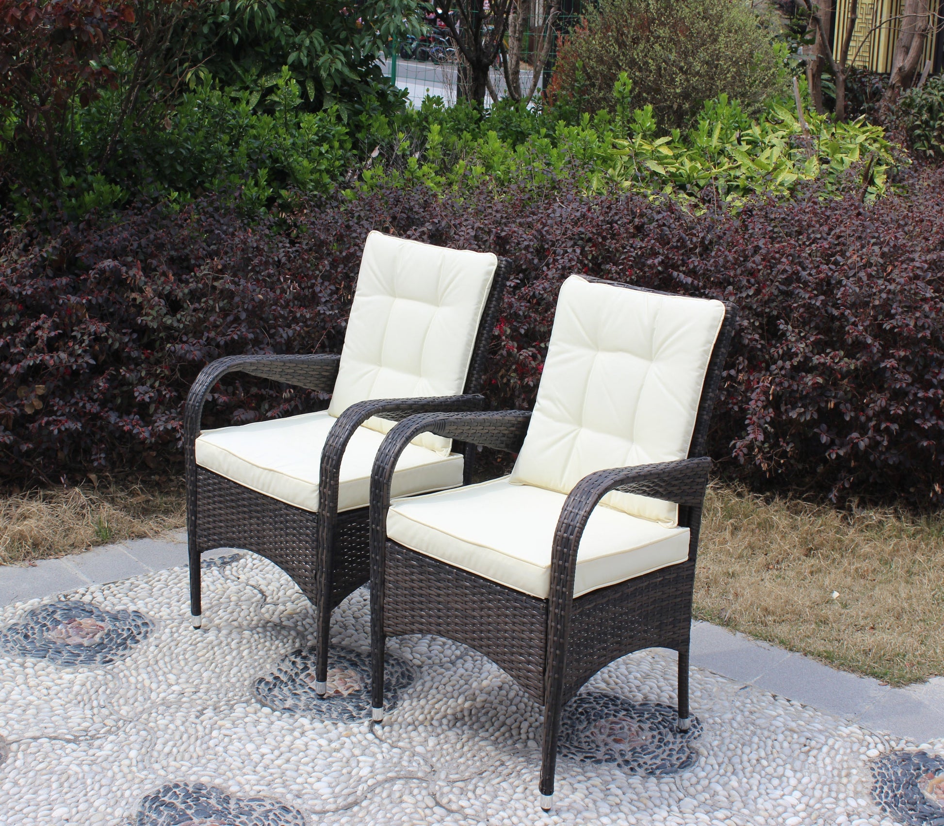 2-Piece Liberatore Dining Chairs with beige cushions in woven wicker, HouseOfZazla on Tampa Home & Garden Store