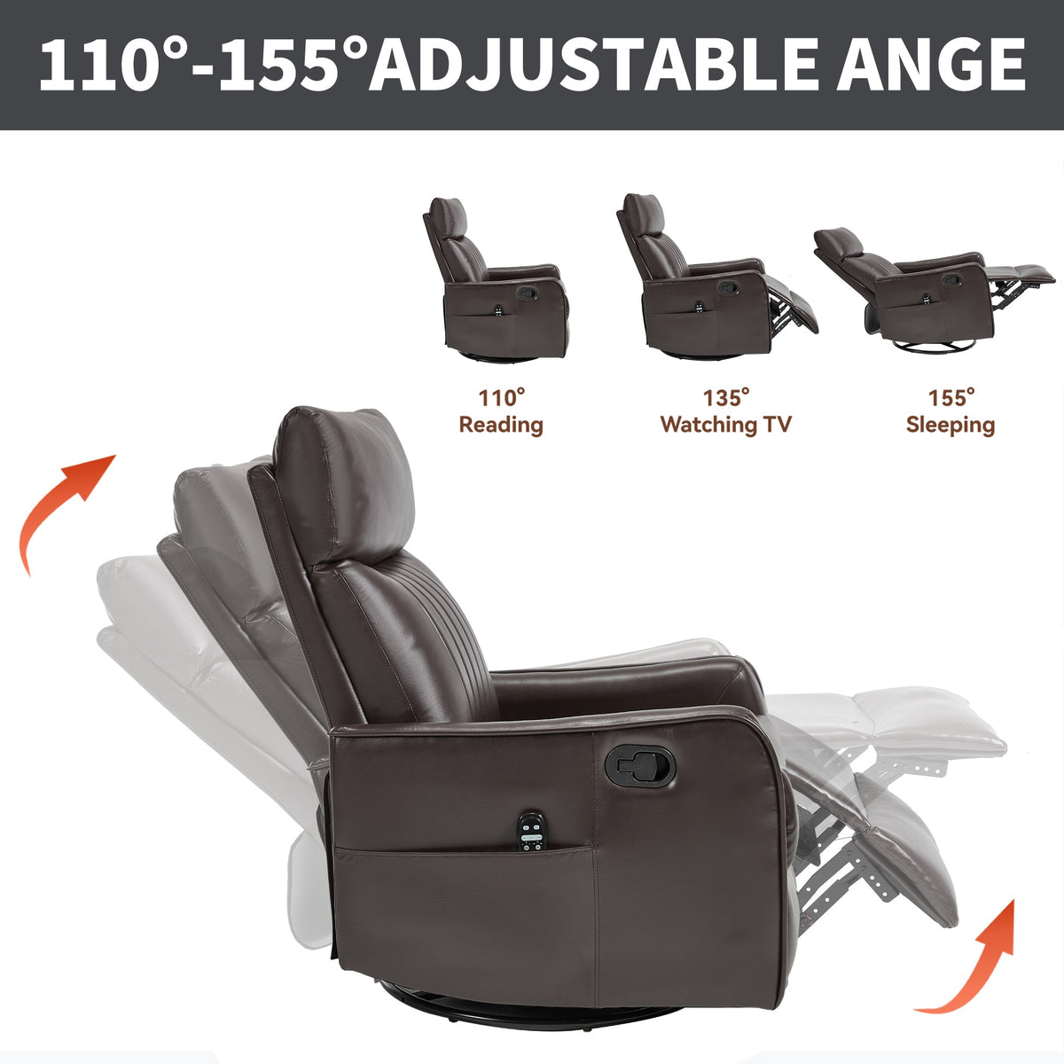 Brown faux leather heat massage manual recliner chair; set of 3 dark brown recliners on Tampa Home & Garden Store