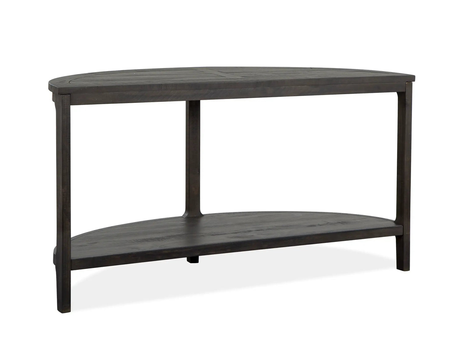 Boswell demilune sofa table peppercorn finish; dark wood with 2-tier shelf Unique Piece Furniture on Tampa Home & Garden Store