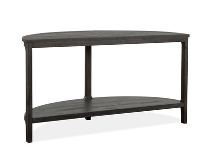 Boswell demilune sofa table peppercorn finish; dark wood with 2-tier shelf Unique Piece Furniture on Tampa Home & Garden Store