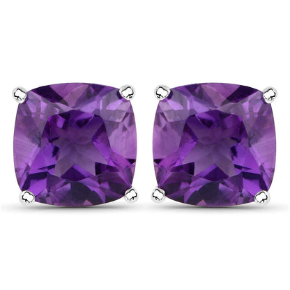 Genuine amethyst stud earrings, 5.20ct total, .925 sterling silver prong settings pair on Tampa Home & Garden Store