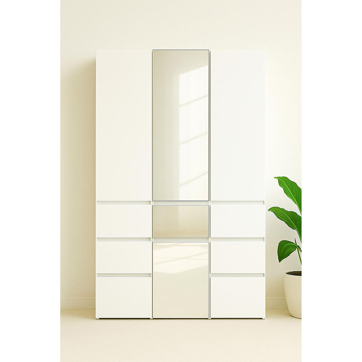 Slim Modular Closet Cabinet with Mirror in white finish, triple wardrobe by HouseOfZazla on Tampa Home & Garden Store