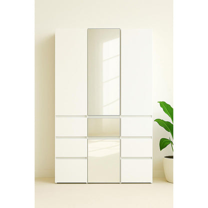 Slim Modular Closet Cabinet with Mirror in white finish, triple wardrobe by HouseOfZazla on Tampa Home & Garden Store