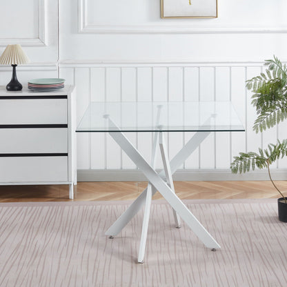 Dining table by HouseOfZazla with cross metal legs and tempered glass square top on Tampa Home & Garden Store