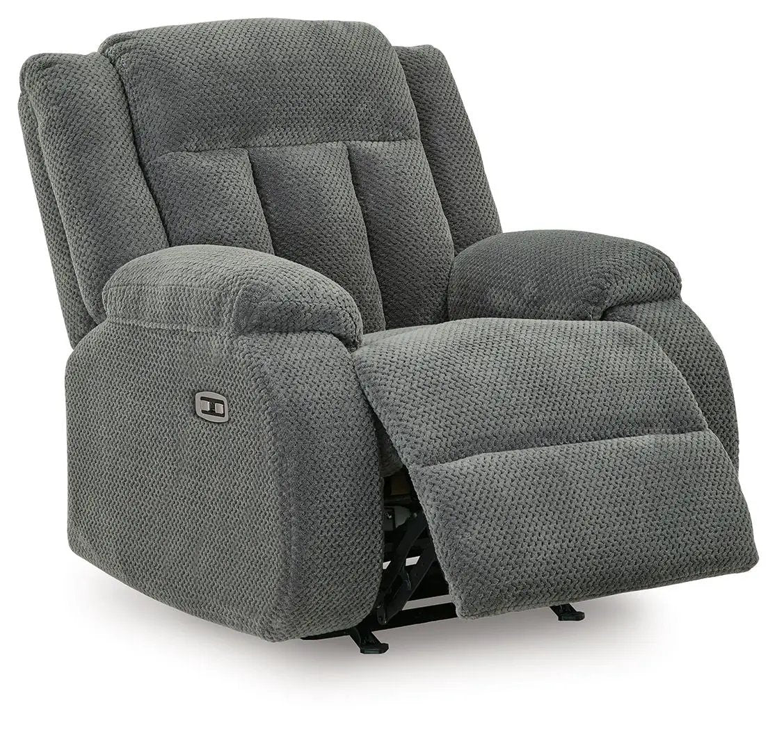 Observation Power Rocker Recliner in steel gray textured fabric with plush cushions on Tampa Home & Garden Store