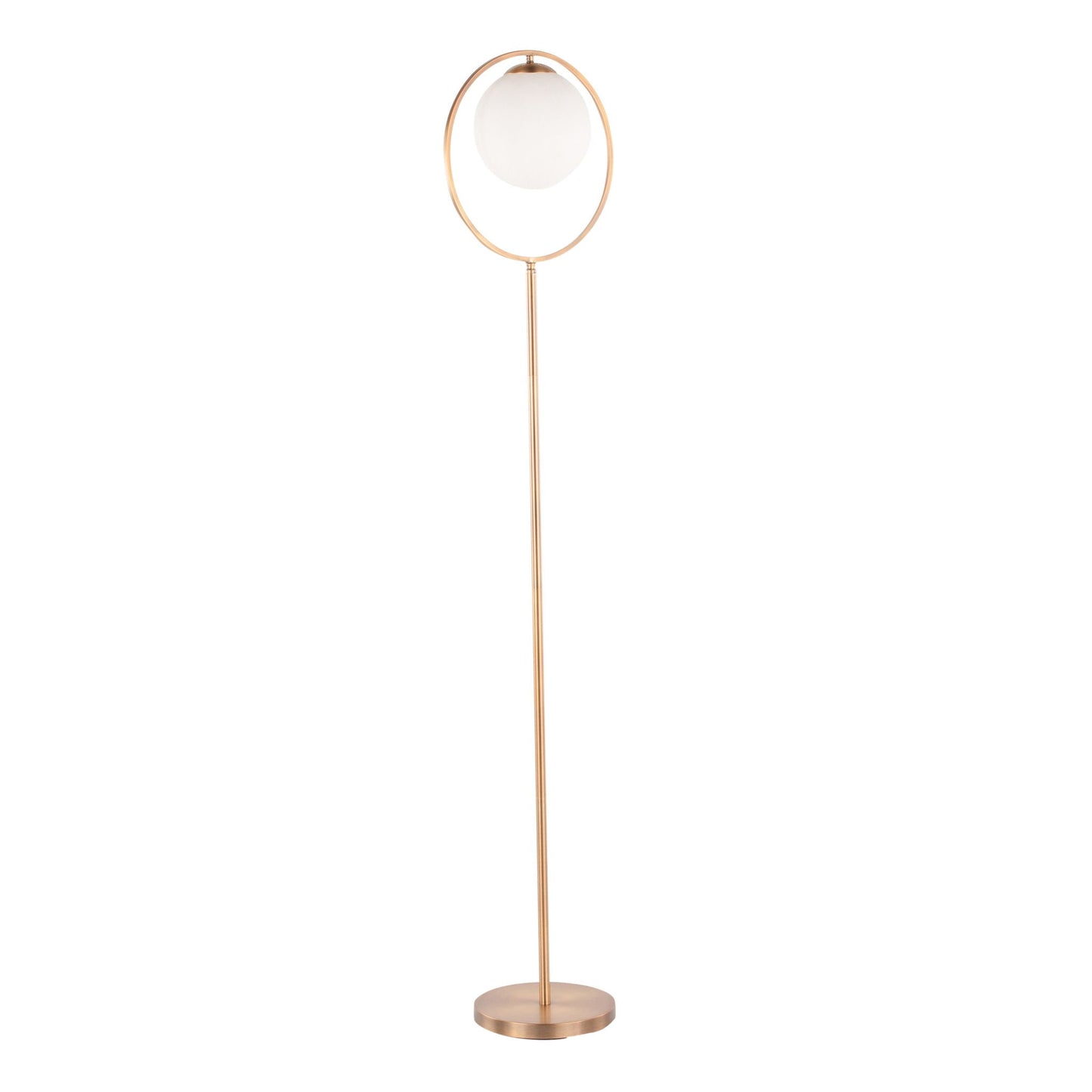 Moon contemporary floor lamp with a gold metal ring frame and frosted globe, HouseOfZazla on Tampa Home & Garden Store