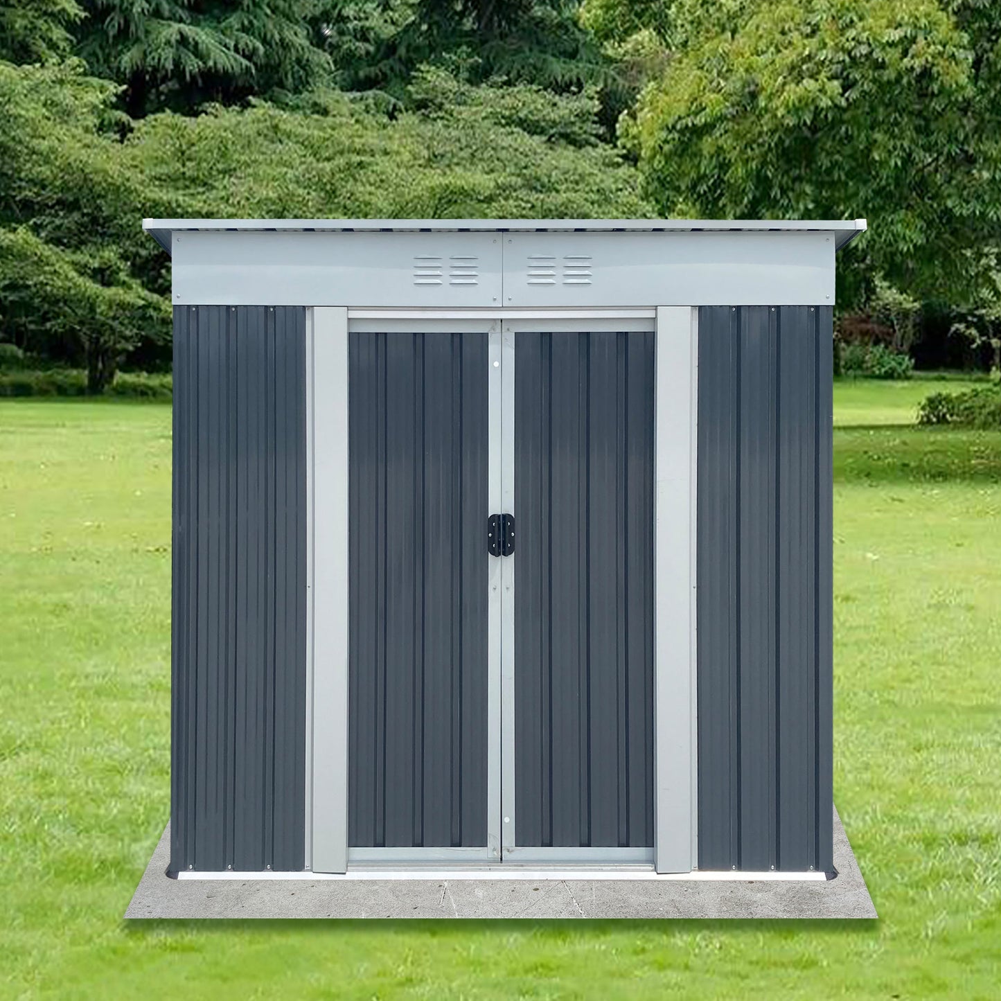 Outdoor Storage Sheds 6FTx4FT Pent Roof by HouseOfZazla with dark blue-gray metal siding on Tampa Home & Garden Store