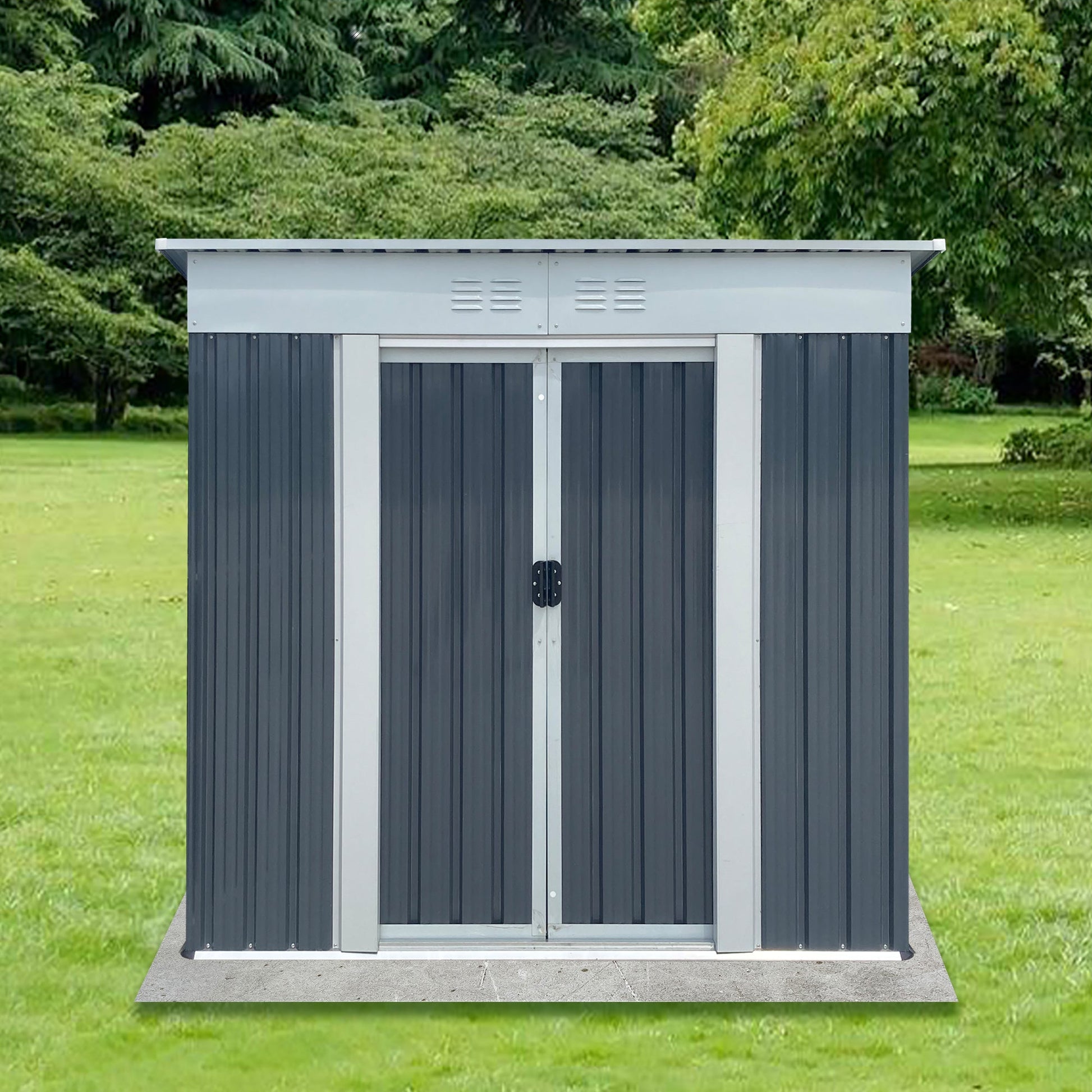 Outdoor Storage Sheds 6FTx4FT Pent Roof by HouseOfZazla with dark blue-gray metal siding on Tampa Home & Garden Store