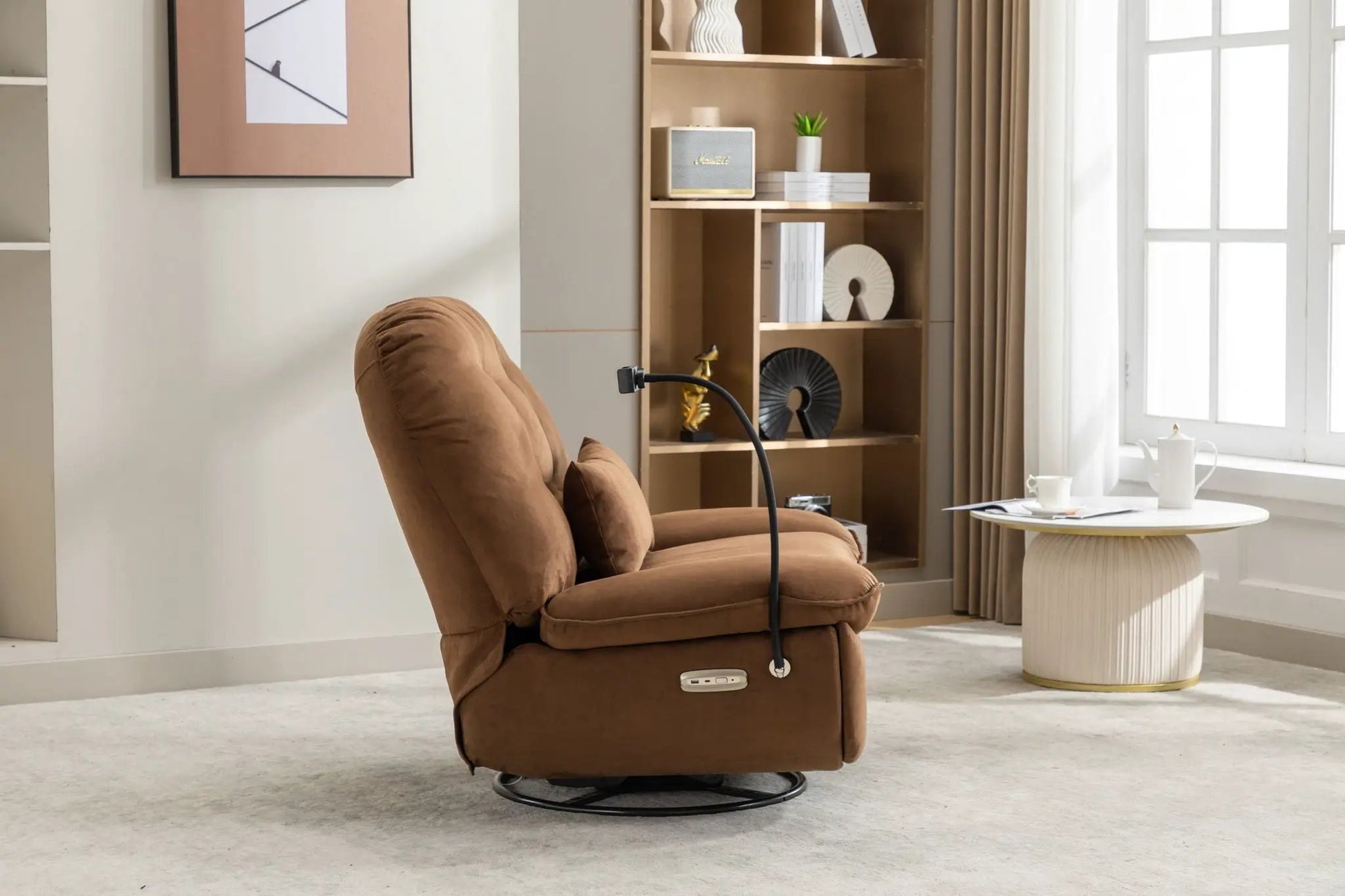 Power recliner swivel glider in brown upholstery with USB charger by Unique Piece Furniture on Tampa Home & Garden Store