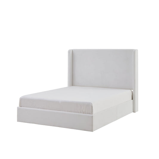 Carmen King Size Upholstered Bed white fabric headboard by HouseOfZazla on Tampa Home & Garden Store