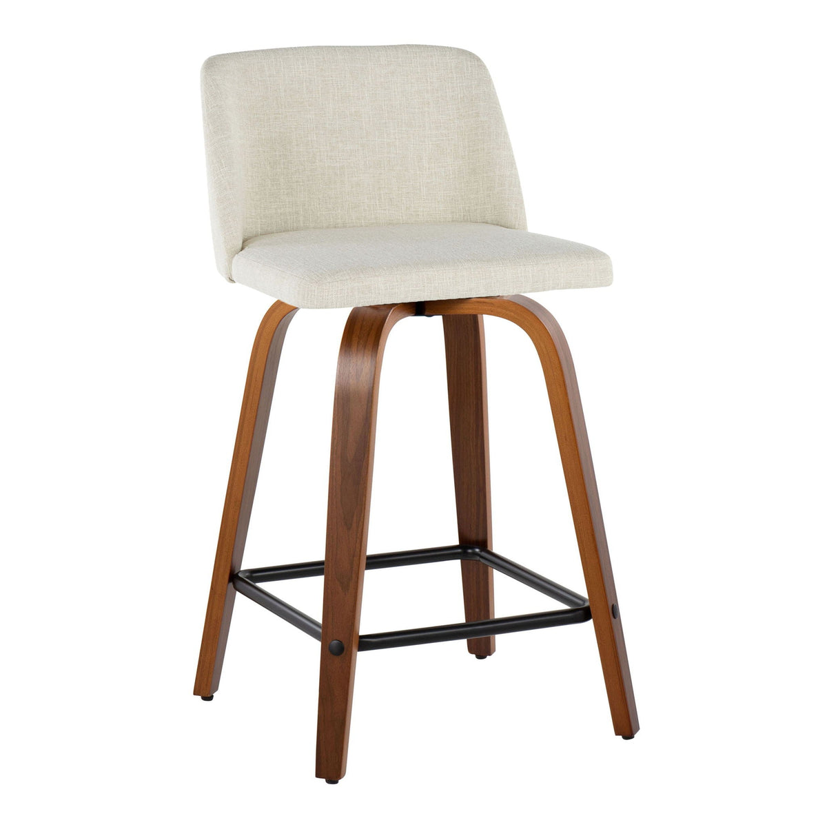 Contemporary fixed-height counter stool with swivel beige upholstery and curved legs on Tampa Home & Garden Store