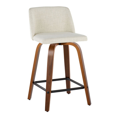 Contemporary fixed-height counter stool with swivel beige upholstery and curved legs on Tampa Home & Garden Store