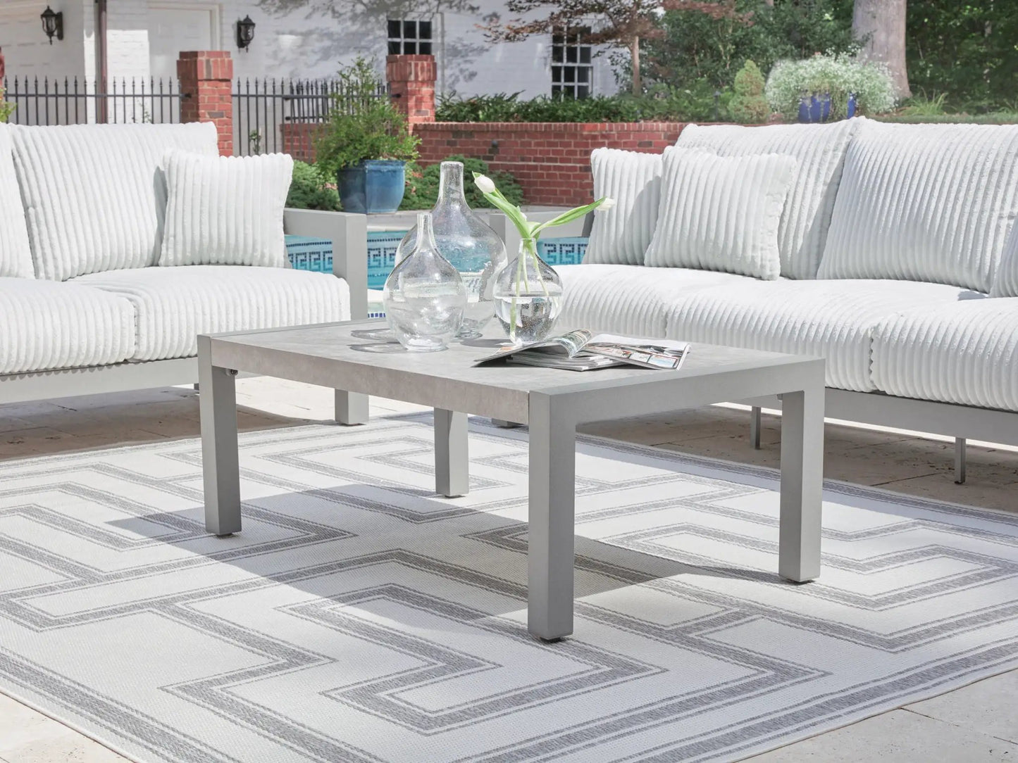 Hurley Park Table Outdoor Aluminum Frame Stone