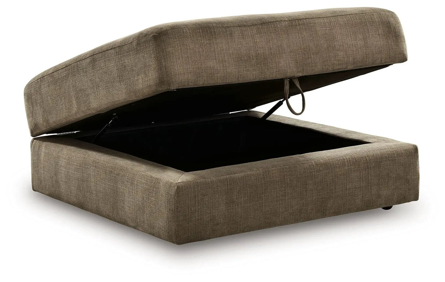 Camellia-Court coffee storage ottoman in brown fabric with lift-top lid, interior storage on Tampa Home & Garden Store