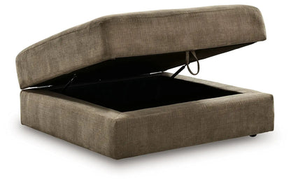 Camellia-Court coffee storage ottoman in brown fabric with lift-top lid, interior storage on Tampa Home & Garden Store