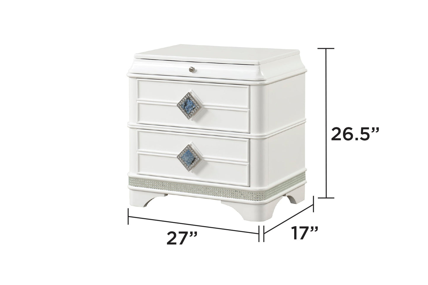 Laguna modern white 4-drawer dresser with blue crystal diamond pulls by HouseOfZazla on Tampa Home & Garden Store