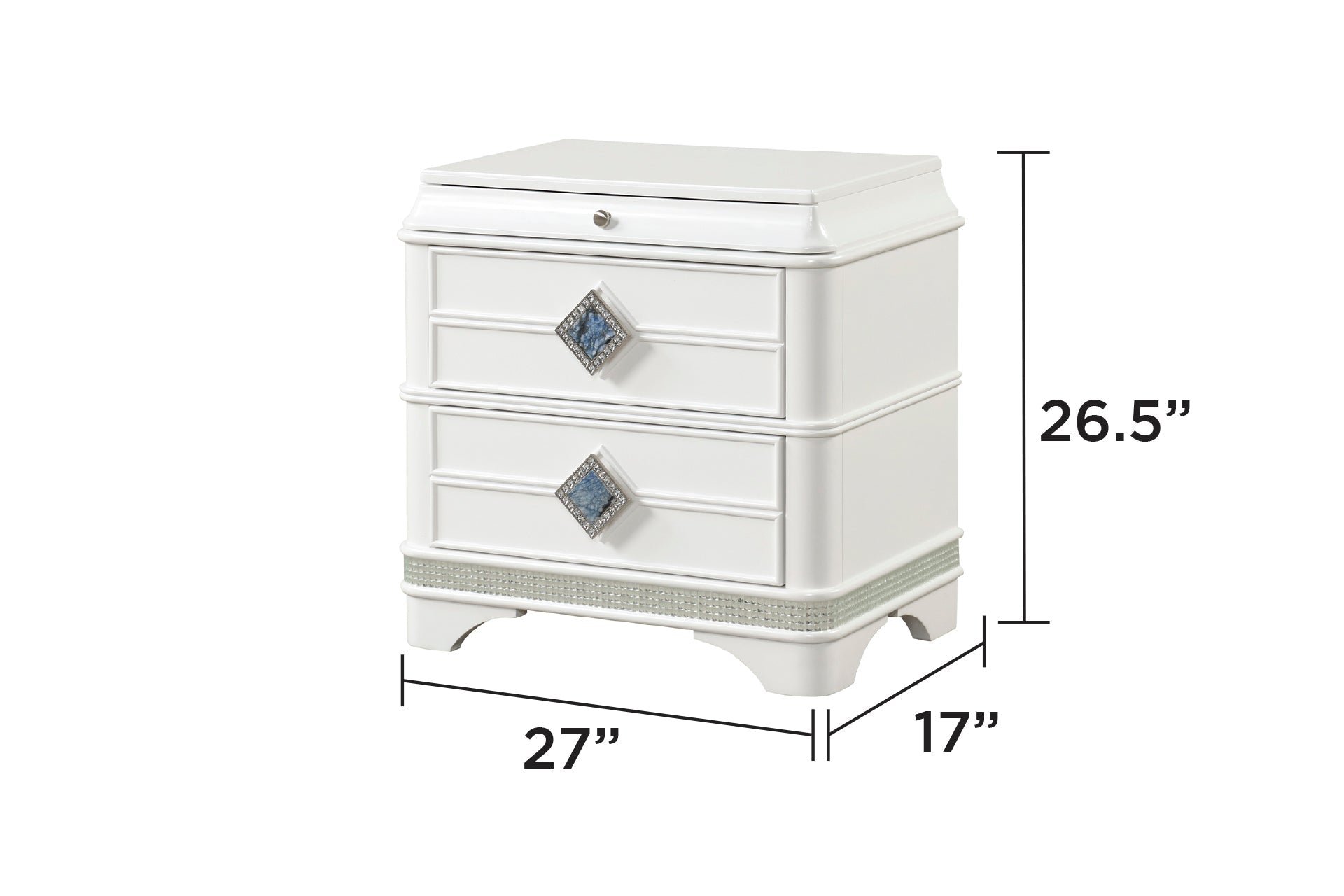 Laguna 5 Pc Queen Upholstered Bedroom Set white dresser with crystal pulls HouseOfZazla on Tampa Home & Garden Store