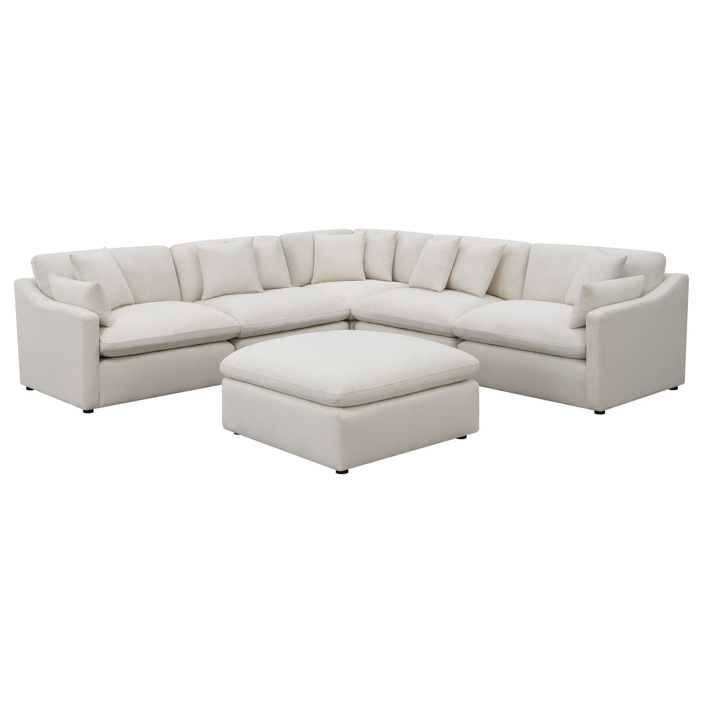 Greeley 6-Piece Upholstered Modular Sectional Sofa Ivory with curved fabric and round ottoman on Tampa Home & Garden Store