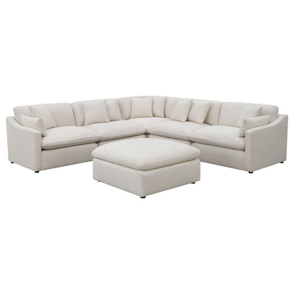 Greeley 6-Piece Upholstered Modular Sectional Sofa Ivory with curved fabric and round ottoman on Tampa Home & Garden Store