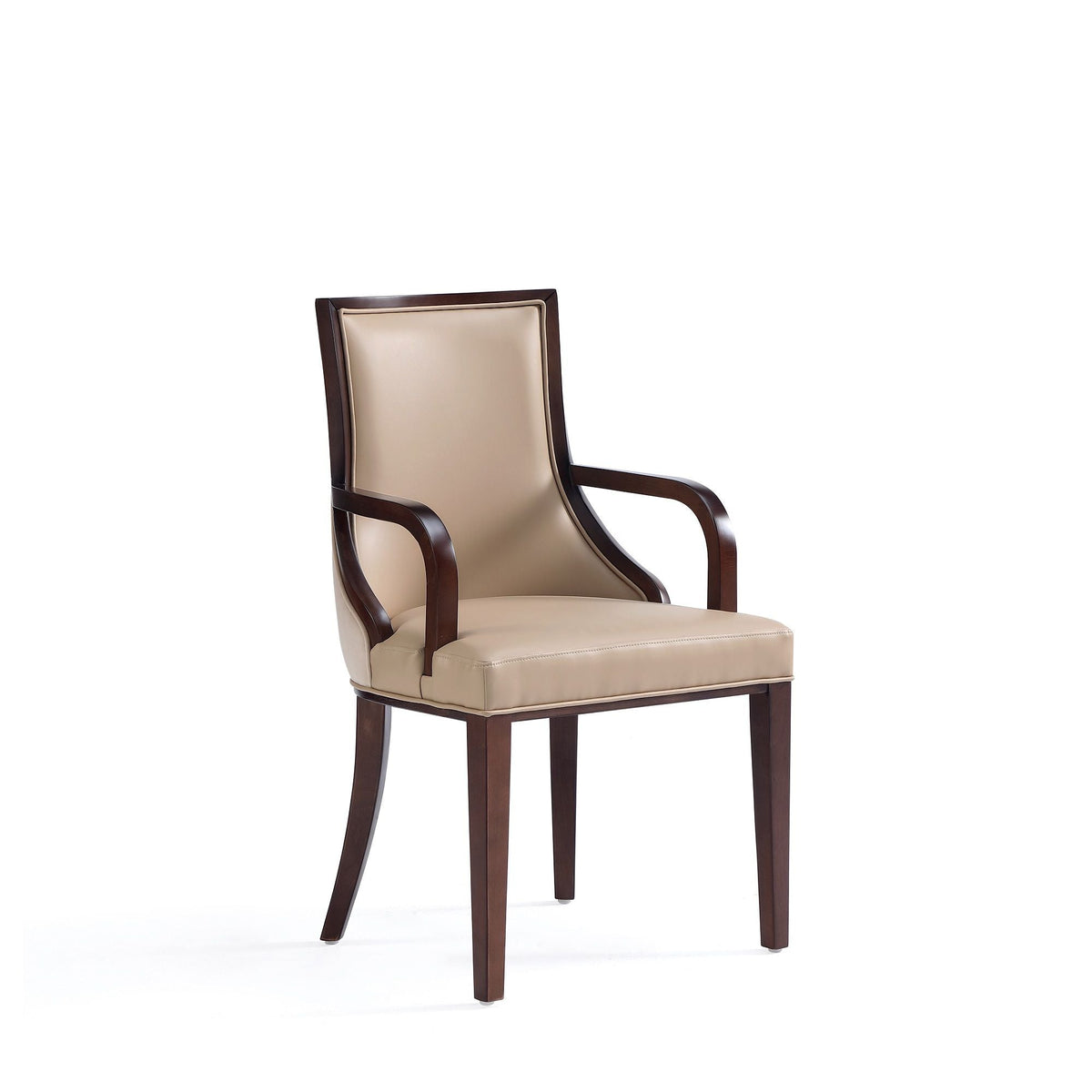 Grand Tan Armchair in Faux Leather and Walnut