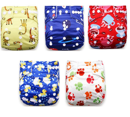 Stevvex cloth diapers 5pcs set with vibrant animal and space prints on Tampa Home & Garden Store