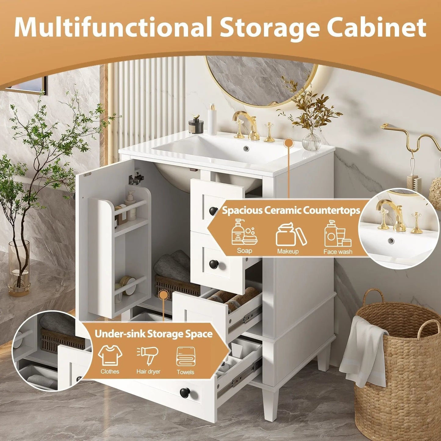 Bathroom Vanity With Basin and Soft Close Drawers