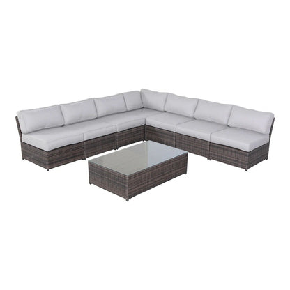 Comfortable modern patio rattan sectional set with white cushions and glass table HouseOfZazla on Tampa Home & Garden Store