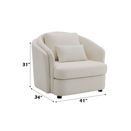 Beige linen arm chair with toss pillow, neutral upholstery, Mariko Collection by HouseOfZazla on Tampa Home & Garden Store