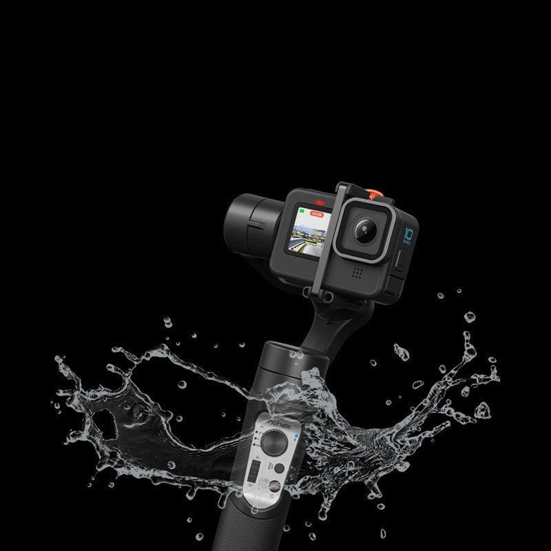 Motion camera handheld gimbal stabilizer with mounted action cam, black anti-shake device on Tampa Home & Garden Store